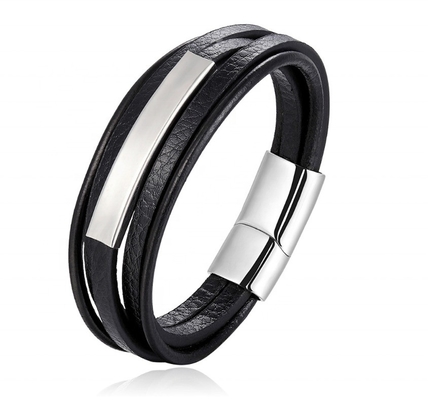 European Market Leather and Stainless Steel Bangles with Customization Options