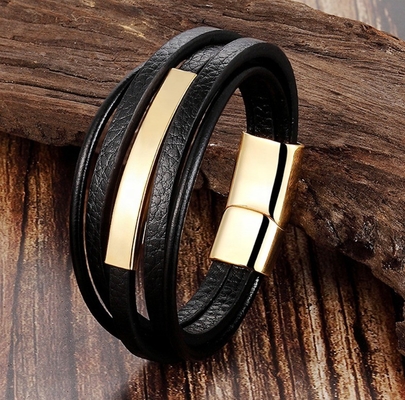 European Market Leather and Stainless Steel Bangles with Customization Options