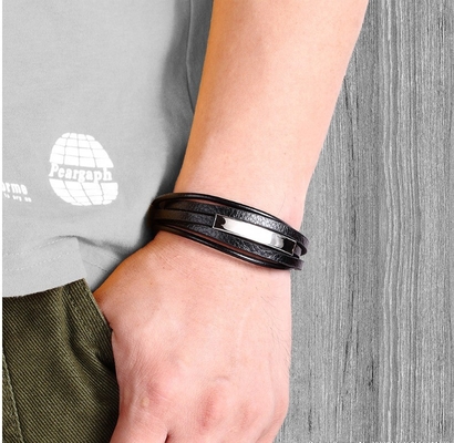 European Market Leather and Stainless Steel Bangles with Customization Options