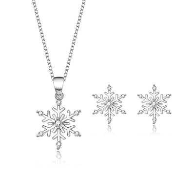 Wedding/Gift S925 Sterling Silver Snowflake Stud Earrings Necklace Set for Retro Look