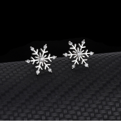 Wedding/Gift S925 Sterling Silver Snowflake Stud Earrings Necklace Set for Retro Look