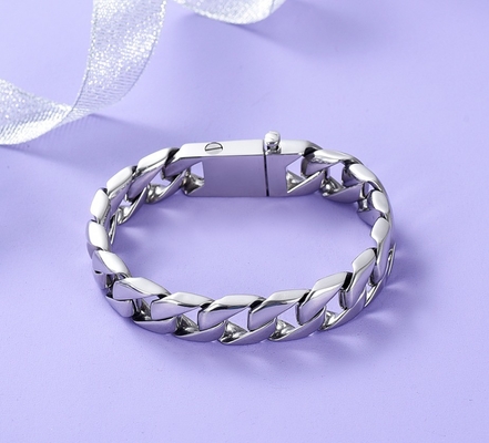 Stainless Steel Men's Curb Chain Bracelet for Ashes Keepsake Picture Inlay Technology CNC