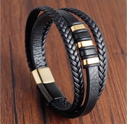 European Market Bestseller Weave Leather Bracelet with Silver Plated Stainless Steel