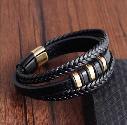 European Market Bestseller Weave Leather Bracelet with Silver Plated Stainless Steel