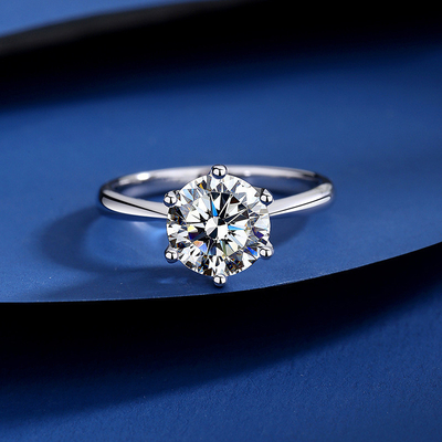 Simple Style 2 Carat D Color Moissanite Engagement Ring with Classic Six Claw Design