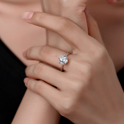 Simple Style 2 Carat D Color Moissanite Engagement Ring with Classic Six Claw Design