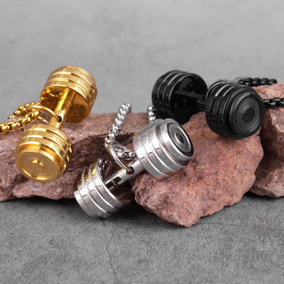 Pendant Jewelry Type Gold Black Dumbbell Fitness Men Necklaces Pendants Chain for Male
