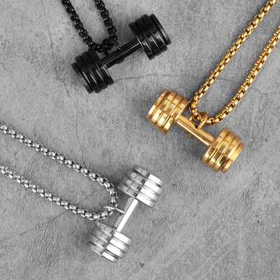 Pendant Jewelry Type Gold Black Dumbbell Fitness Men Necklaces Pendants Chain for Male