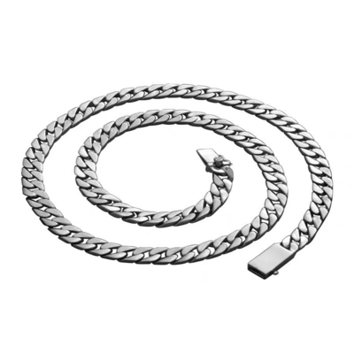 Men's Sterling Silver Ring Set with CNC Inlay Technology and Hip Hop Cuba Long Chain