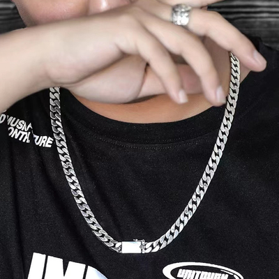 Men's Sterling Silver Ring Set with CNC Inlay Technology and Hip Hop Cuba Long Chain