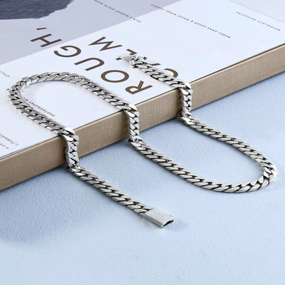 Men's Sterling Silver Ring Set with CNC Inlay Technology and Hip Hop Cuba Long Chain