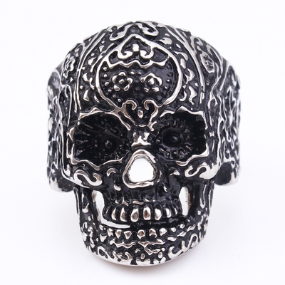 European and American Stainless Steel Skull Ring for Men's Engagement Bands or Rings