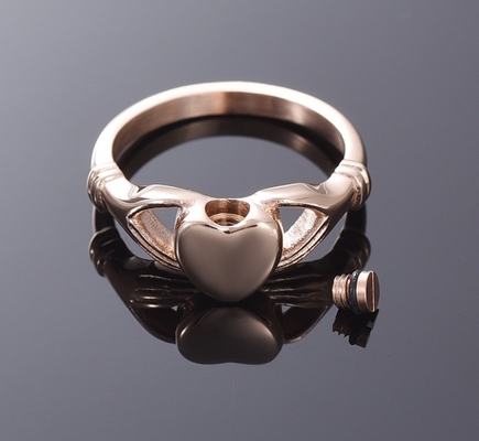 Hand Embrace Heart Shape Cremation Memorial Ring Stainless Steel Urns for Human Ashes