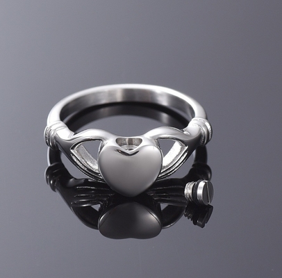 Hand Embrace Heart Shape Cremation Memorial Ring Stainless Steel Urns for Human Ashes