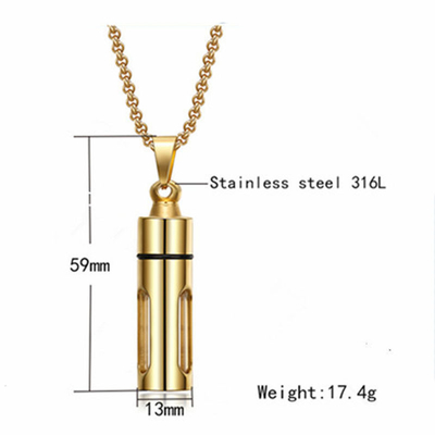 Silver Plated Open Perfume Bottle Cylinder Pendant Necklace for Men Women Ashes Casket