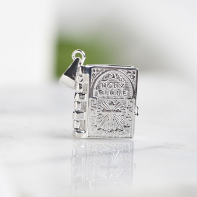 Vintage Gold Plated S925 Silver Bible Book Clavicle Pendant for Christian Accessories