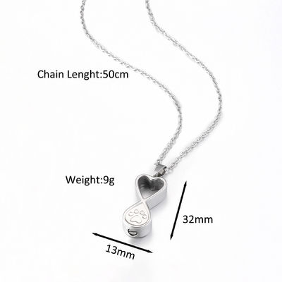 Excellent Europe and US Heart-Shaped Footprints Stainless Steel Pet Memorial Necklace