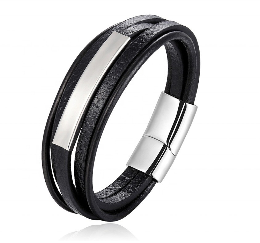 European Market Leather and Stainless Steel Bangles with Customization Options