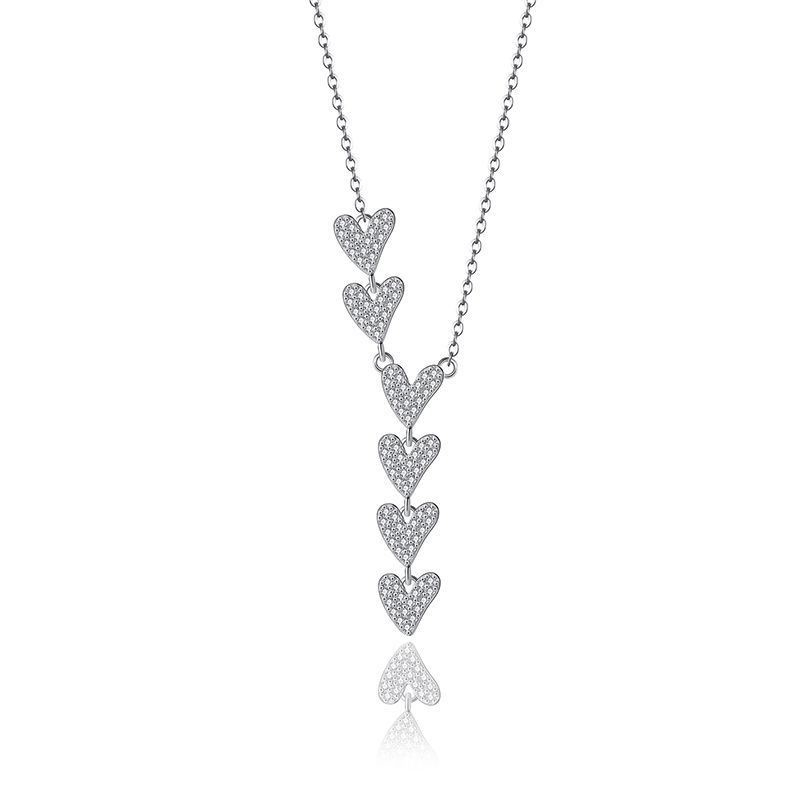 Women's Niche Design Geometric Heart S925 Sterling Full Diamond Necklace for Luxury