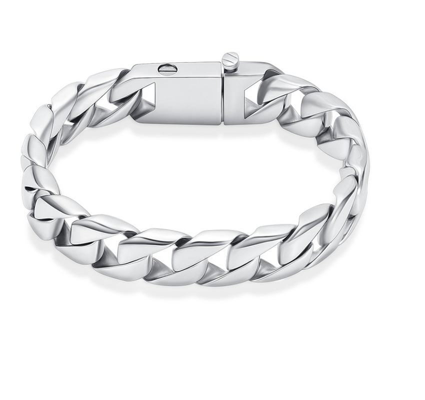 Stainless Steel Men's Curb Chain Bracelet for Ashes Keepsake Picture Inlay Technology CNC