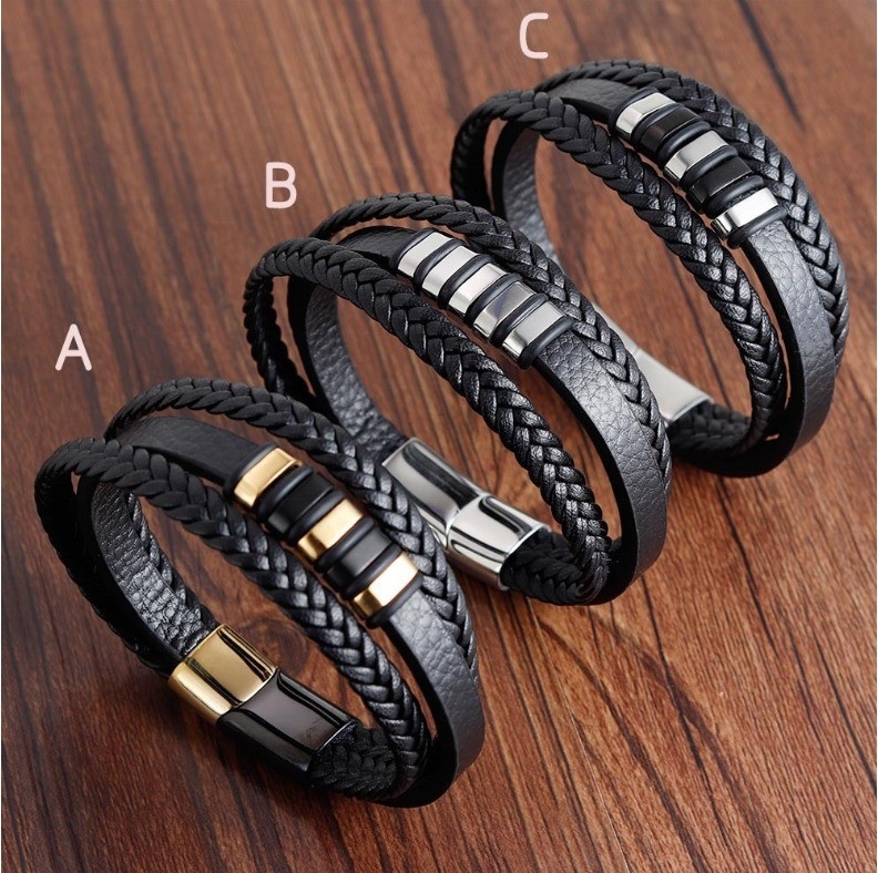 European Market Bestseller Weave Leather Bracelet with Silver Plated Stainless Steel