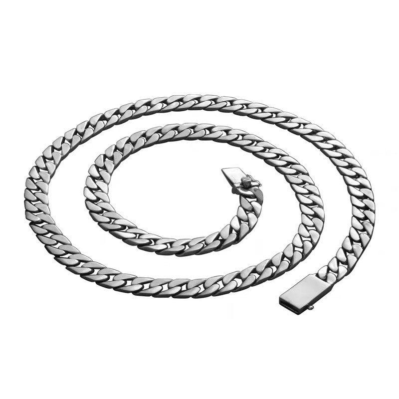 Men's Sterling Silver Ring Set with CNC Inlay Technology and Hip Hop Cuba Long Chain